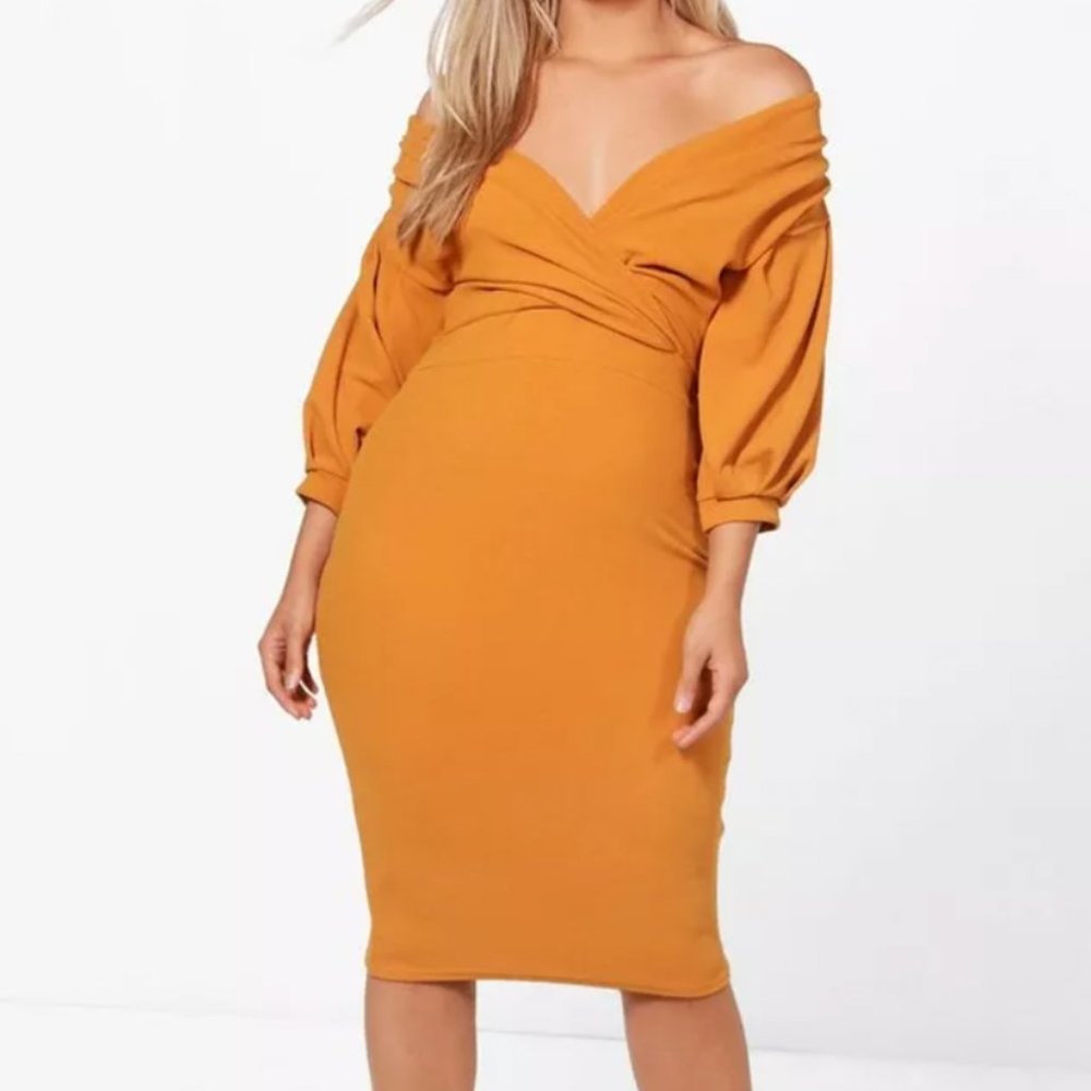 Plus Size Off the Shoulder Midi Wrap Dress